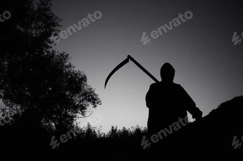 Preview: grim reaper, the death itself, scary horror shot of Grim Reaper holding scythe