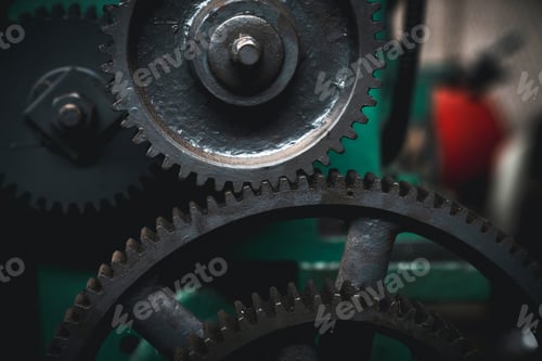 Preview: Close-up old industrial gear wheels., industry parts concept.