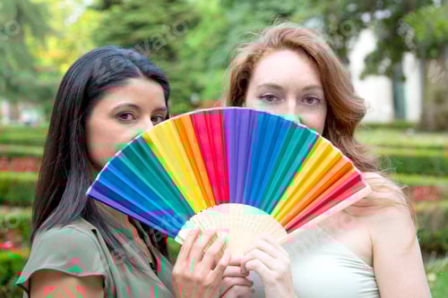 Preview: Couple lesbian girls with fan gay pride