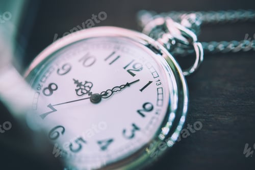 Preview: Vintage pocket watch , symbols of time with copy space.