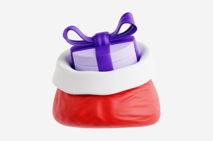 Preview: 3D Purple Gift Box Inside Santa Gift Sack