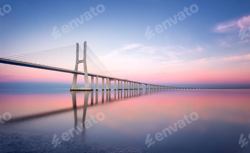 Preview: Vasco da Gama bridge in Lisbon at sunset, Portugal. Europe