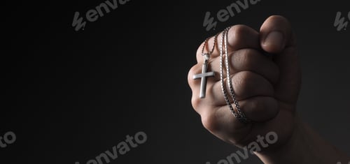 Preview: Silver crucifix or cross pendant and necklace on body or hand