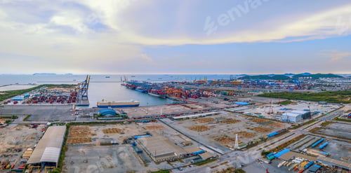 Preview: container cargo ship in the export and import business and logistics. Shipping to the harbor