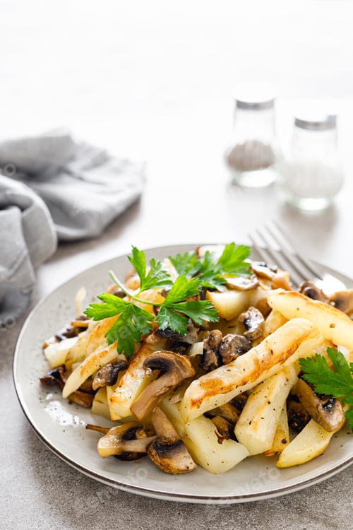 Preview: Potato fried with champignon mushrooms