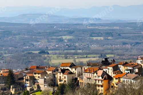 Preview: Aerial view of dense historic center of Thiers town in Puy-de-Dome department