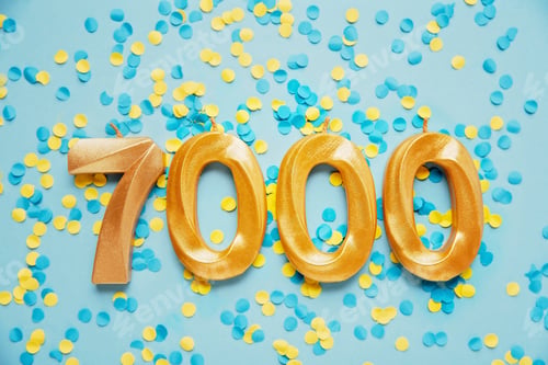 Preview: 7000 seven thousand followers card. Template for social networks, blogs. Festive Background