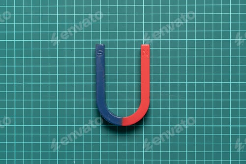 Preview: a blue and red magnet in form of horseshoe for studying purpose