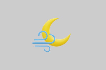Preview: Crescent moon with adjacent wavy lines