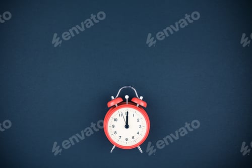 Preview: Red vintage alarm clock on dark background