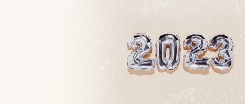 Preview: Christmas or New Year banner, Beige background, silver 2023 balloon numbers