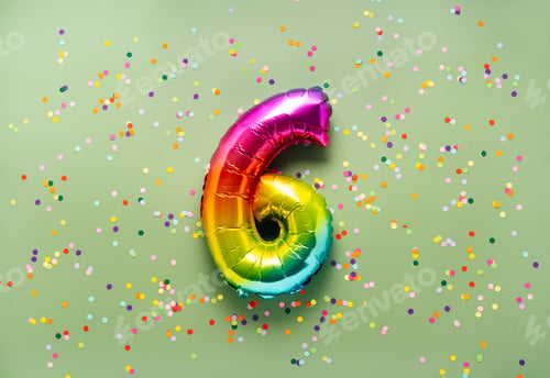 Preview: Colorful balloon number 6 on light green background
