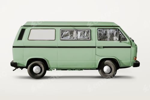 Preview: Mint green van, classic vehicle for camping