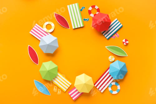 Preview: Summer vacation for big family on yellow background