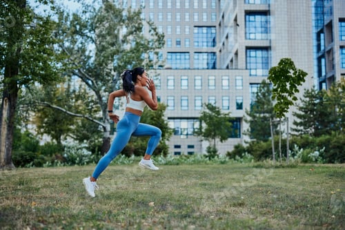 Preview: Fit young asian sportswoman running in the park