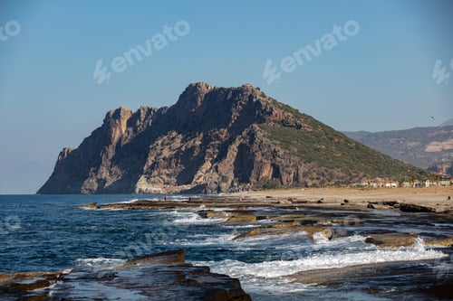 Preview: Gazipasa, sea beach, cliffs, turquoise colour and waves. Koru beach.