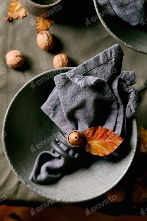 Preview: Rustic autum table setting with craft ceramic tableware