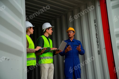 Preview: Foreman engineer man control loading containers box from cargo freight ship for import export