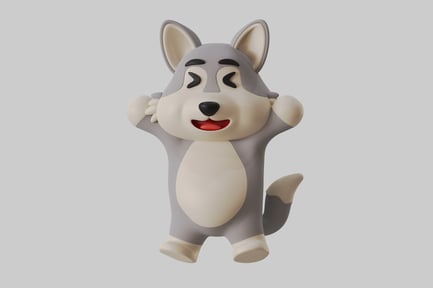 Preview: Cartoon gray wolf hugging pose