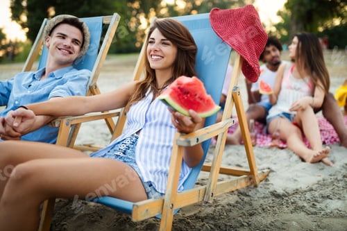 Preview: Happy people having fun in summer holidays. Friends, vacation, summer lifestyle and youth concept