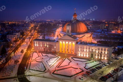 Preview: Basilica of st. Vincent de Paul at night, Bydgoszcz, Poland