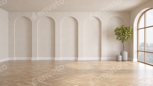 Preview: Modern Arched Wall Design with Herringbone Floor