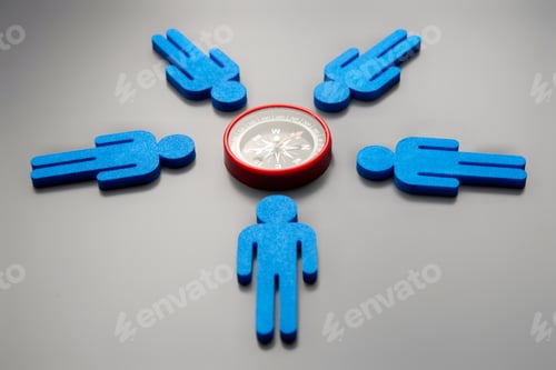 Preview: A compass surrounded by blue figures.