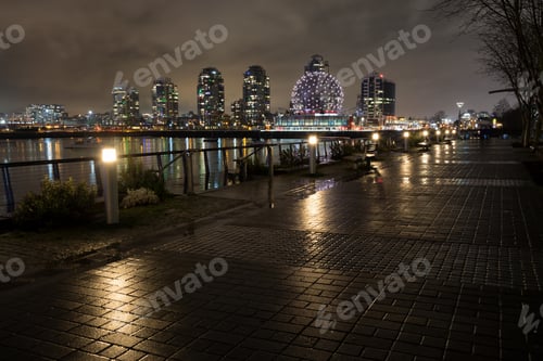 Preview: Night Downtown City view during a rainy winter da