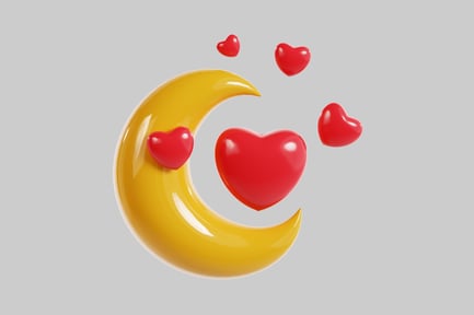 Preview: Yellow moon with floating hearts