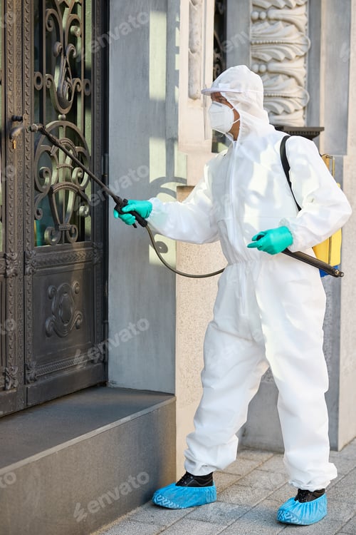Preview: Sanitation worker preventing the spread of coronavirus and disinfecting public buildings.