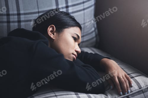 Preview: Depression, mental health and woman thinking about a sad memory feeling upset and grief after suffe
