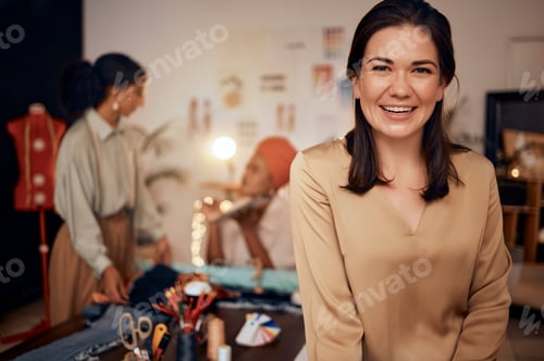 Preview: Fashion design, success and portrait of woman in workshop for textile, clothing and retail industry