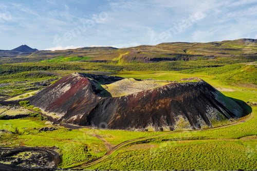 Preview: Beautiful view of the Grabrok Volcano crater in Iceland during sunrise