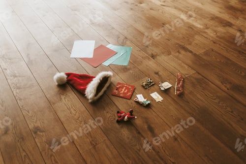 Preview: Christmas ornaments on wooden floor