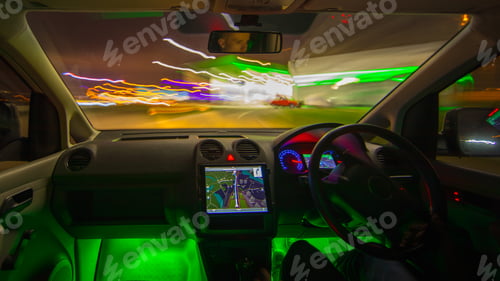 Preview: The man drive to a gas station. Evening night time. Left side traffic