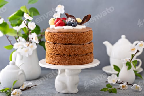 Preview: Chocolate cake for Mother's day with berries and chocolate topping