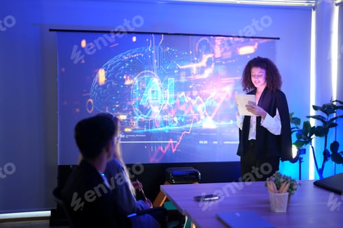 Preview: Presenting innovative ideas about artificial intelligence in a modern office setting