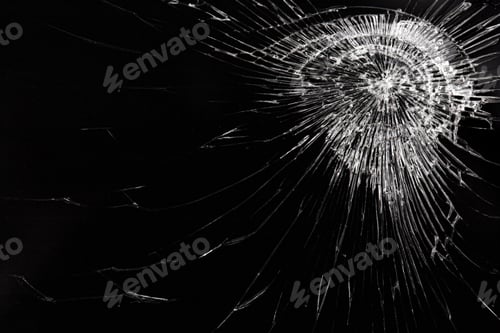 Preview: Broken glass, white lines on black background, design element