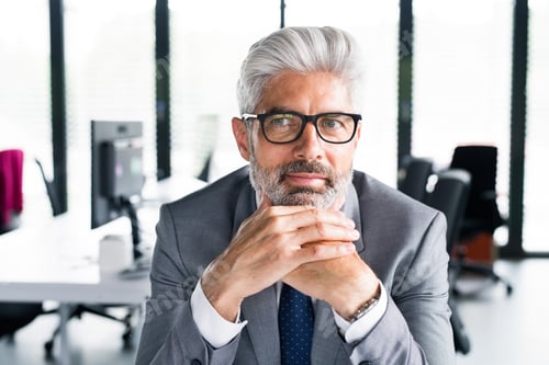 Preview: Mature businessman in gray suit in the office.