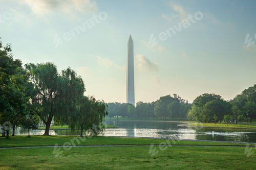 Preview: Washington Monument viewed above Constitution Gardens Pond on a bright spring morning