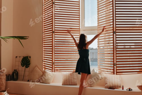 Preview: Woman from behind open the window