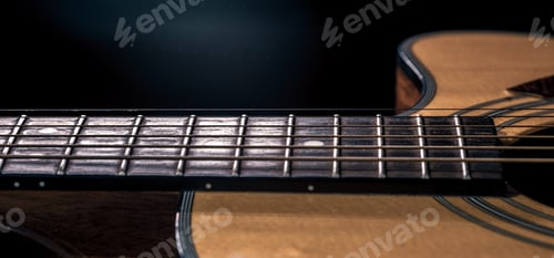 Preview: Close-up of a body part of an acoustic guitar.