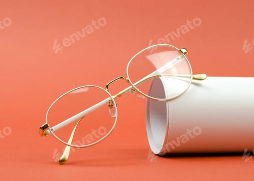 Preview: Stylish women's eyeglasses in a white frame on an orange background