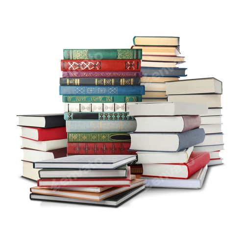 Preview: Stacks of different books isolated on white
