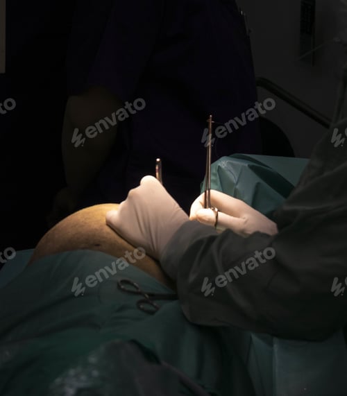 Preview: Vertical shot of doctors working on surgery in the darkroom
