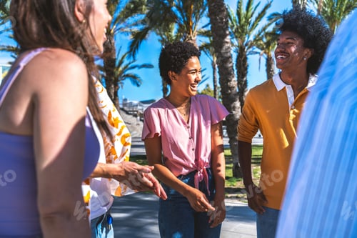 Preview: Multiethnic group of young happy friends hanging out