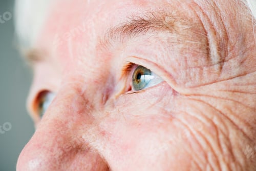 Preview: Closeup side portrait of white elderly woman's eyes
