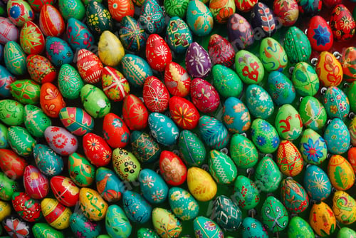 Preview: Easter background of colored eggs in green tones, traditional or
