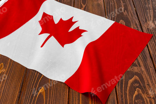 Preview: Flag of Canada on wooden background, copy space