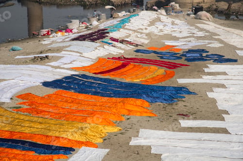 Preview: Drying cloth on banks of River Yanuma, Agra, India.